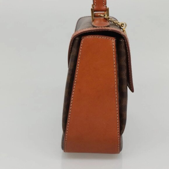CELINE Macadam Canvas Hand Bag PVC Leather Brown Gold - Picture 3 of 15